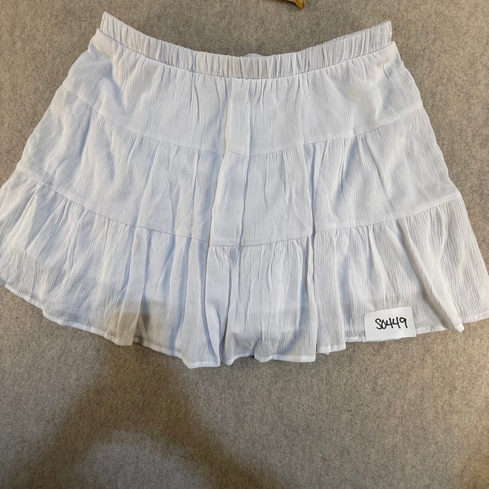 No Boundaries White Tiered Mini Skirt Elastic Waist Gauze Ruffle Size L 12-14